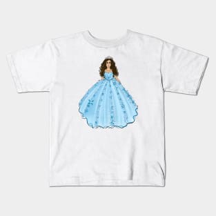 Blue Quinceanera Dress Fashion Illustration Kids T-Shirt